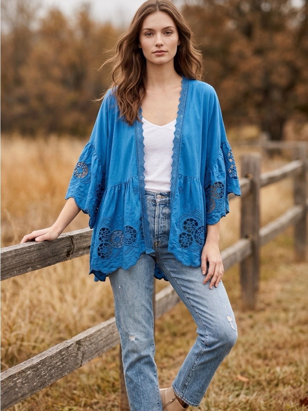 NWT Penelope Rose Boho Lightweight Cotton Jacket with Eyelet Trim‎